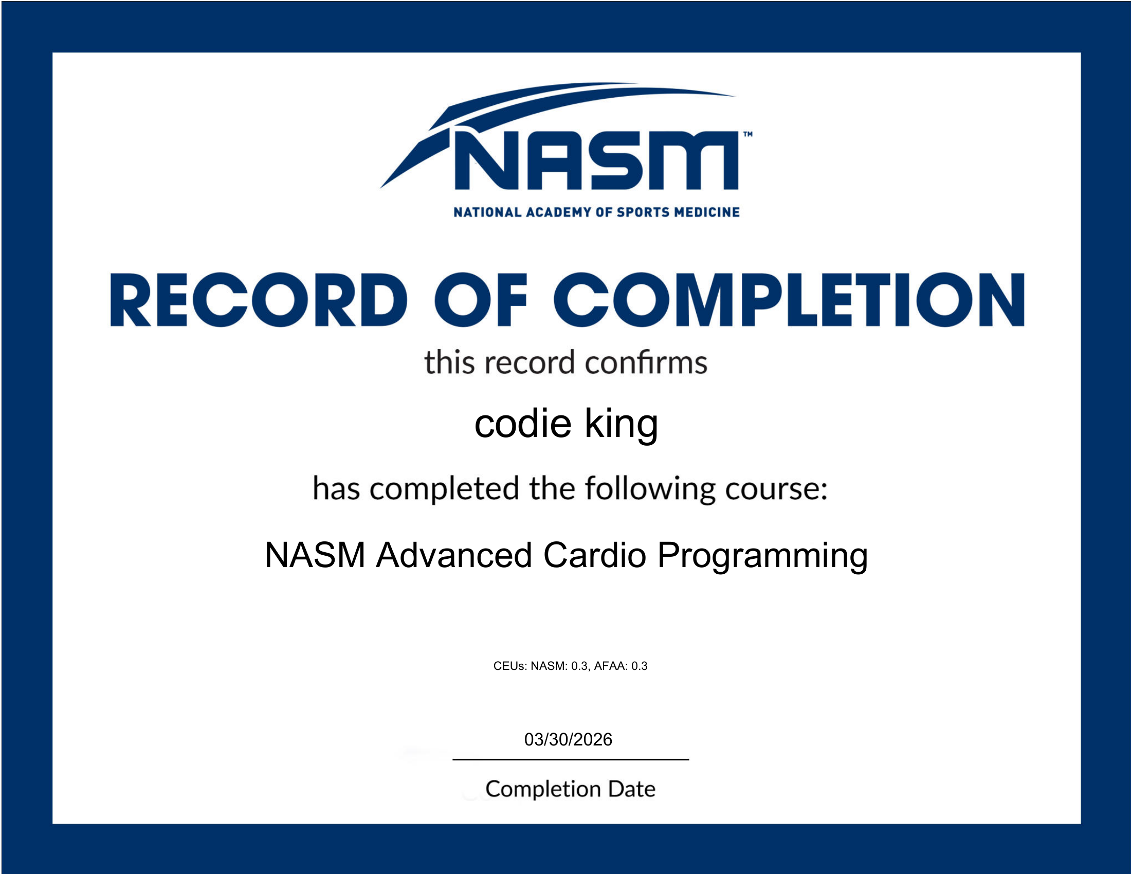 NASM Advanced Cardio Programming